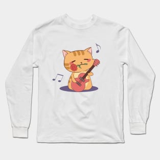 Cute Chibi Cat Playing Guitar I Long Sleeve T-Shirt